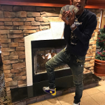 Rich The Kid Spotted In A Gucci Embroidered Loopback Sweatshirt & Balmain Blue Washed Denim Biker Jeans