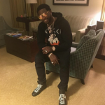 Gucci Mane Wears A Gucci Sweatshirt With Donald Duck Appliqué & Jersey Bomber Jacket With Panther