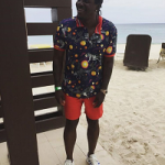 Pusha T Goes To The Beach In A Gucci Space Animals Print Polo, Vilebrequin Swimshorts & adidas Originals sneakers