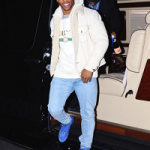NFL Fashion: Victor Cruz Wears A Gucci Men’s “Thanatos” Tiger-Embroidered Denim Jacket & Logo Print Sweatshirt