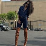 Ciara Wears A Denim-On-Denim Look & Saint Laurent Niki Leather Zip Over-The-Knee Boots