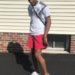 College Basketball Fashion: Jalen Carey Styles In Off-white x Champion Logo Printed Shorts & Gucci New Ace Embroidered Leather Trainers