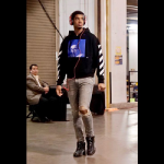 NBA Player Marquese Chriss Wears An Off-White Printed Fleece-Back Cotton-Jersey Hoodie