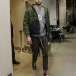 NBA Style: Ben Simmons Wears An Acne Studios Hunter Green Quilted Jacket, Givenchy Sweatshirt, And Rick Owens DRKSHDW Casual Pants