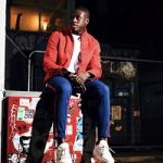 French Footballer Benjamin Mendy Dressed In A Louis Vuitton Monogram Soft Denim Jacket And LV Trainer Sneakers