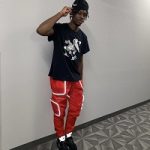 Terrence Clarke Outfitted In An Off-White c/o Virgil Abloh Blue Bird Print T-shirt, Phase “Fire Red” Space Pants & Air Jordan 5 BCFC (PSG) Sneakers