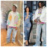 Shai Gilgeous-Alexander And Offset Styled In A Pair Of Louis Vuitton Logo Monogram Baggy Denim Pants