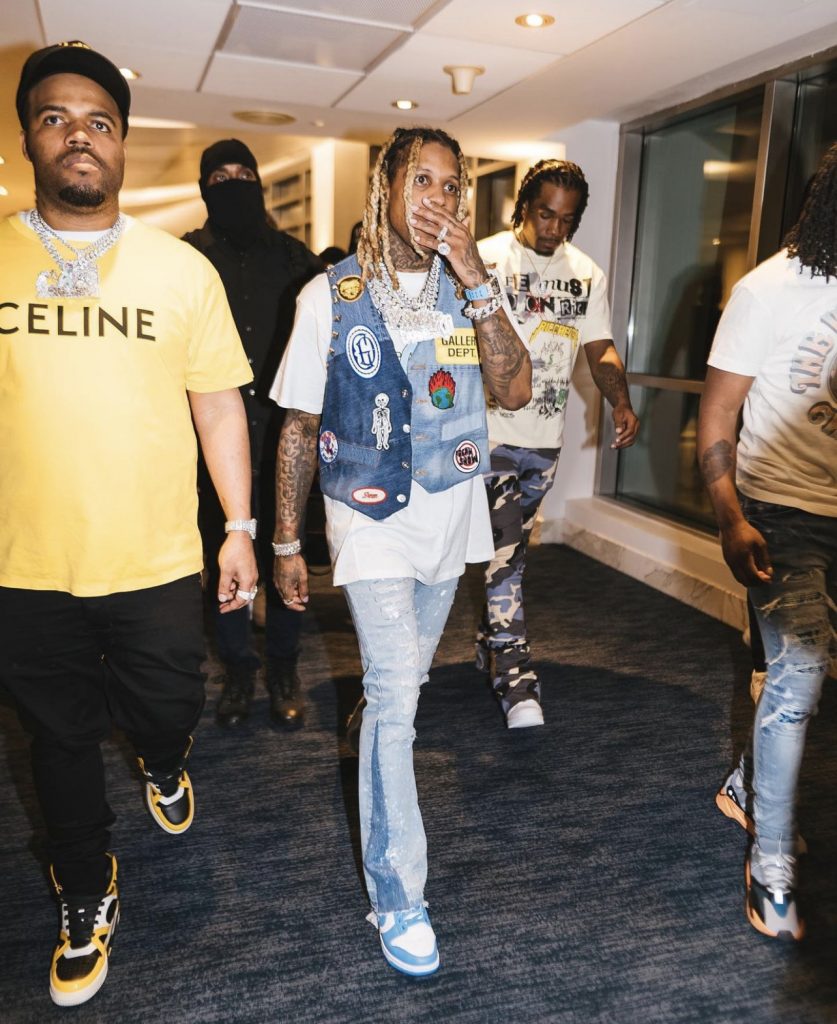 Celebs Style: Meek Mill And Lil Durk Wear A Louis Vuitton Signature LV Knit  White T-Shirt And Nike Air Force 1 Sneakers - Donovan Moore Fashion Book