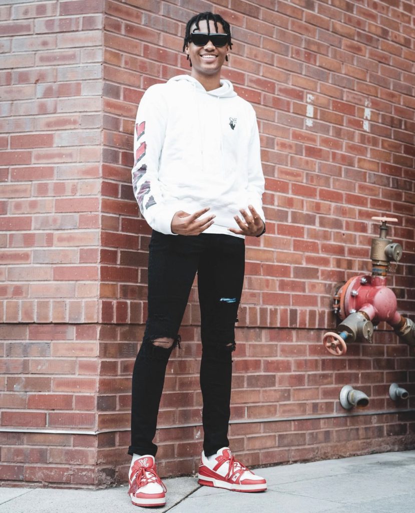 High School Basketball Player Jordan Ghee Wears An Off-White Marker Hoodie  And Louis Vuitton LV Trainer Sneakers - Donovan Moore Fashion Book