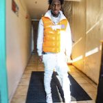 2 Rare Wears A Moncler Genius 2 Moncler 1952 Parken Gilet, Amiri MX1 Distressed Mid-Rise Skinny Jeans And Amiri White & Purple Skel Top Low Sneakers
