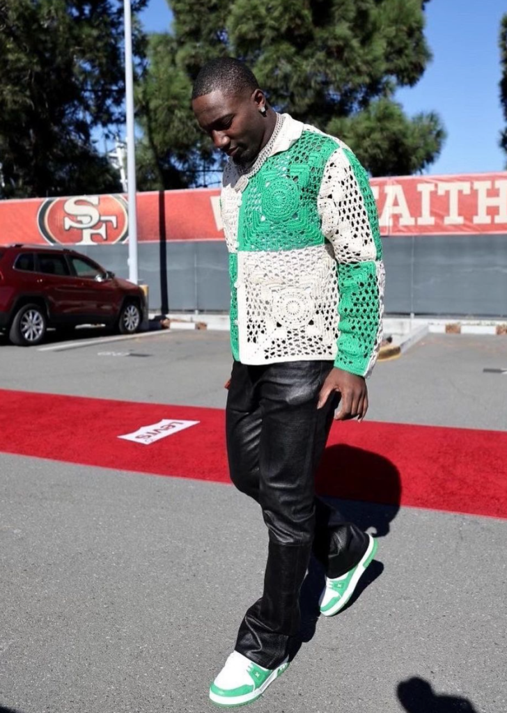 NFL Player Deebo Samuel Wears A Bode Duotone Crochet Overshirt And Louis  Vuitton LV Trainer Sneakers - Donovan Moore Fashion Book