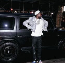 Meek Mill Stepped Out In A Dior Python Effect Jacket And Rick Owens Drkshdw Black Bolan Banana Jeans