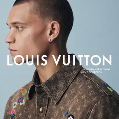 Male model in Louis Vuitton monogram jacket